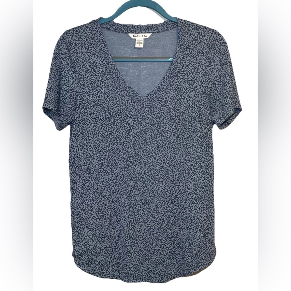 Athleta Breezy Scoop Shirt Womens Small Blue Short Sleeve V Neck Modal Top